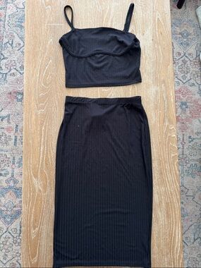 High-Rise Black Ribbed Midi Skirt - Women